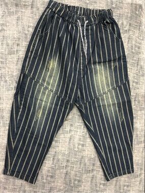 Striped Navy Barrel Relaxed Fit Jeans